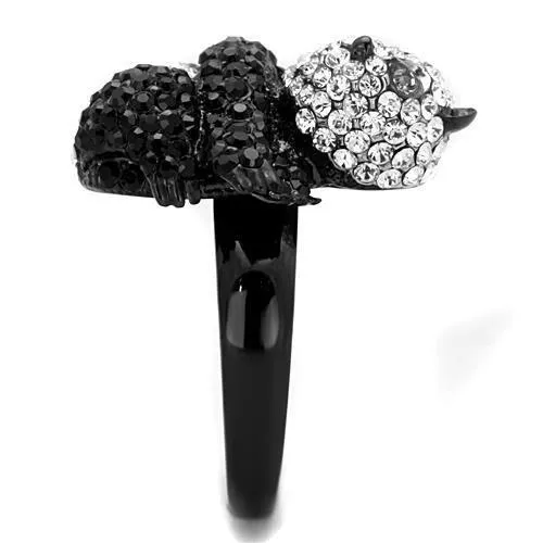 MT 5371 - Two-Tone IP Black Stainless Steel Ring with Top Grade Crystal in Black Diamond Newest