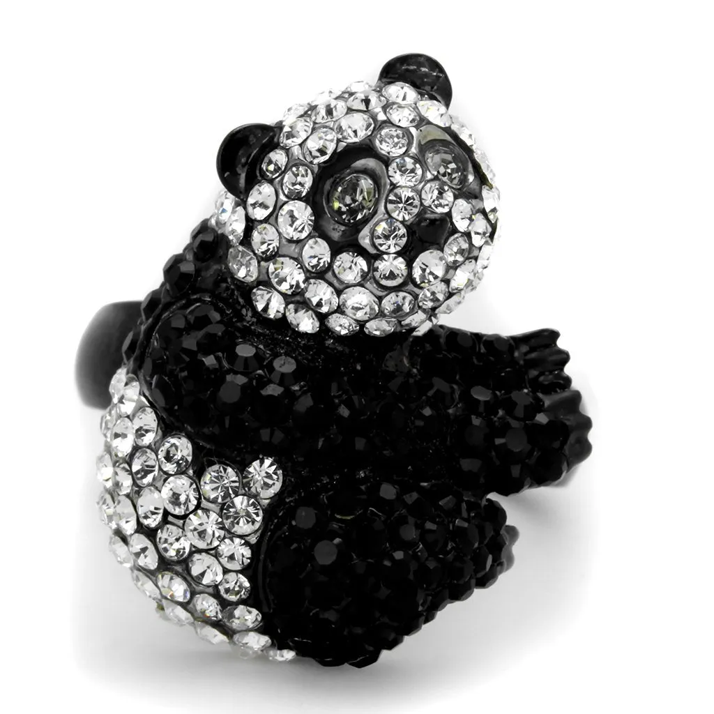 MT 5371 - Two-Tone IP Black Stainless Steel Ring with Top Grade Crystal in Black Diamond Newest