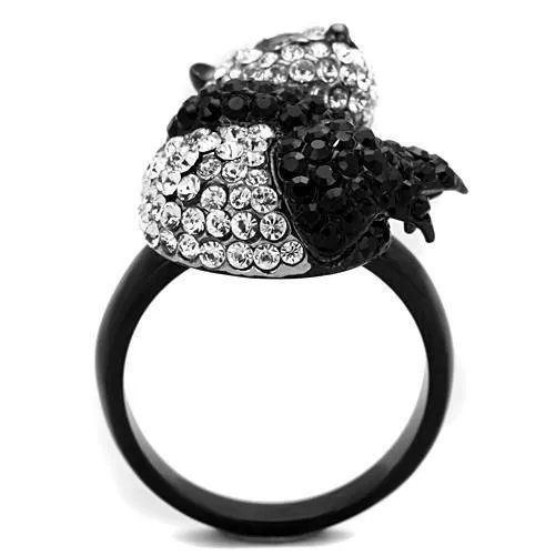 MT 5371 - Two-Tone IP Black Stainless Steel Ring with Top Grade Crystal in Black Diamond Newest