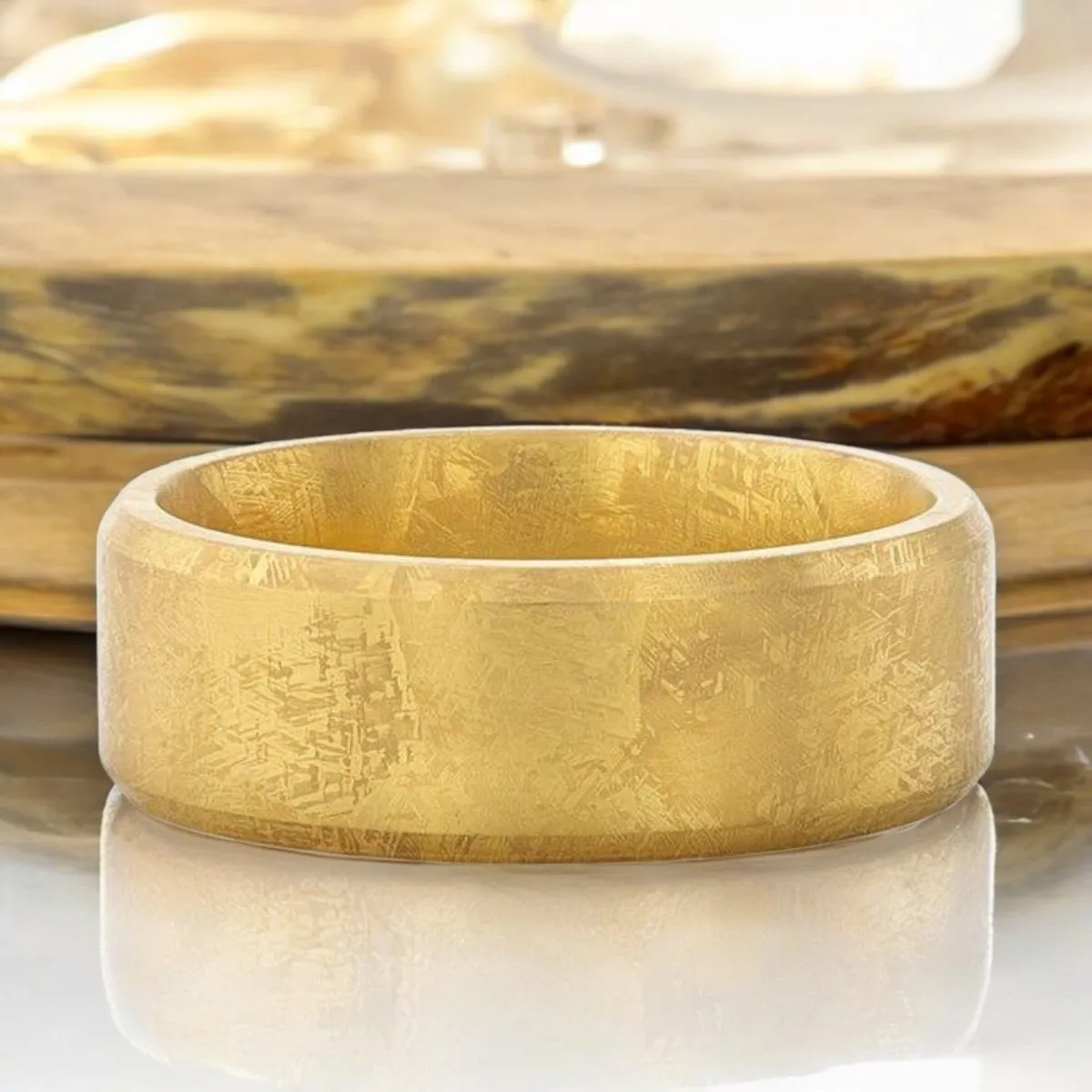 MUSE | Gold Titanium Ring, Meteorite Pattern, Beveled