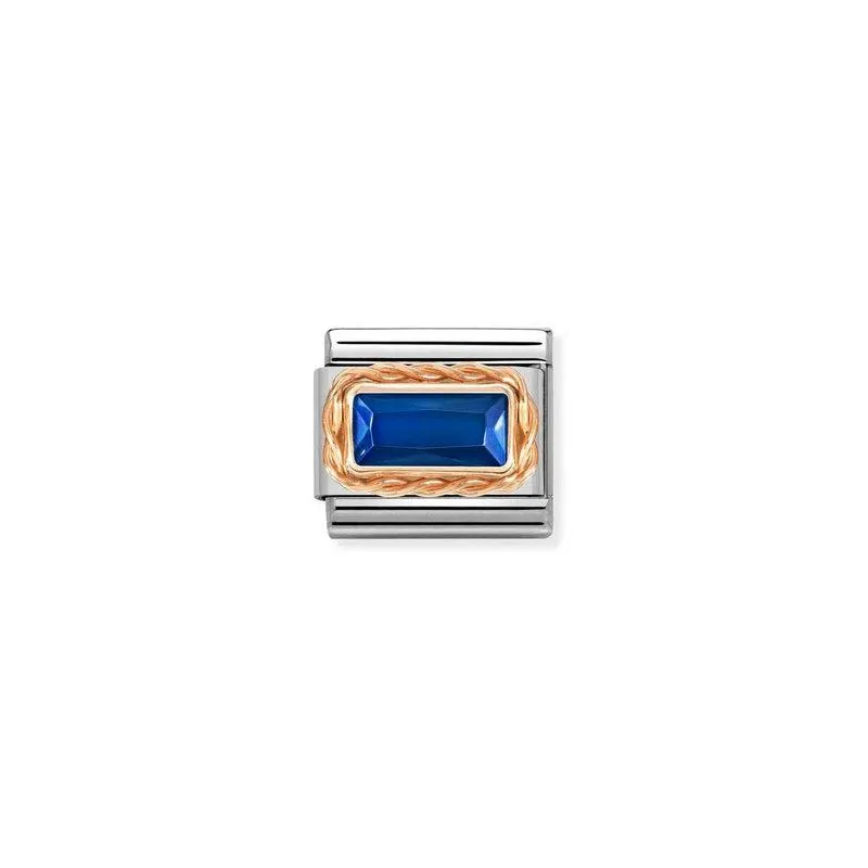 Nomination Composable Link Rectangle, Faceted Blue Cubic Zirconia, 9K Rose Gold