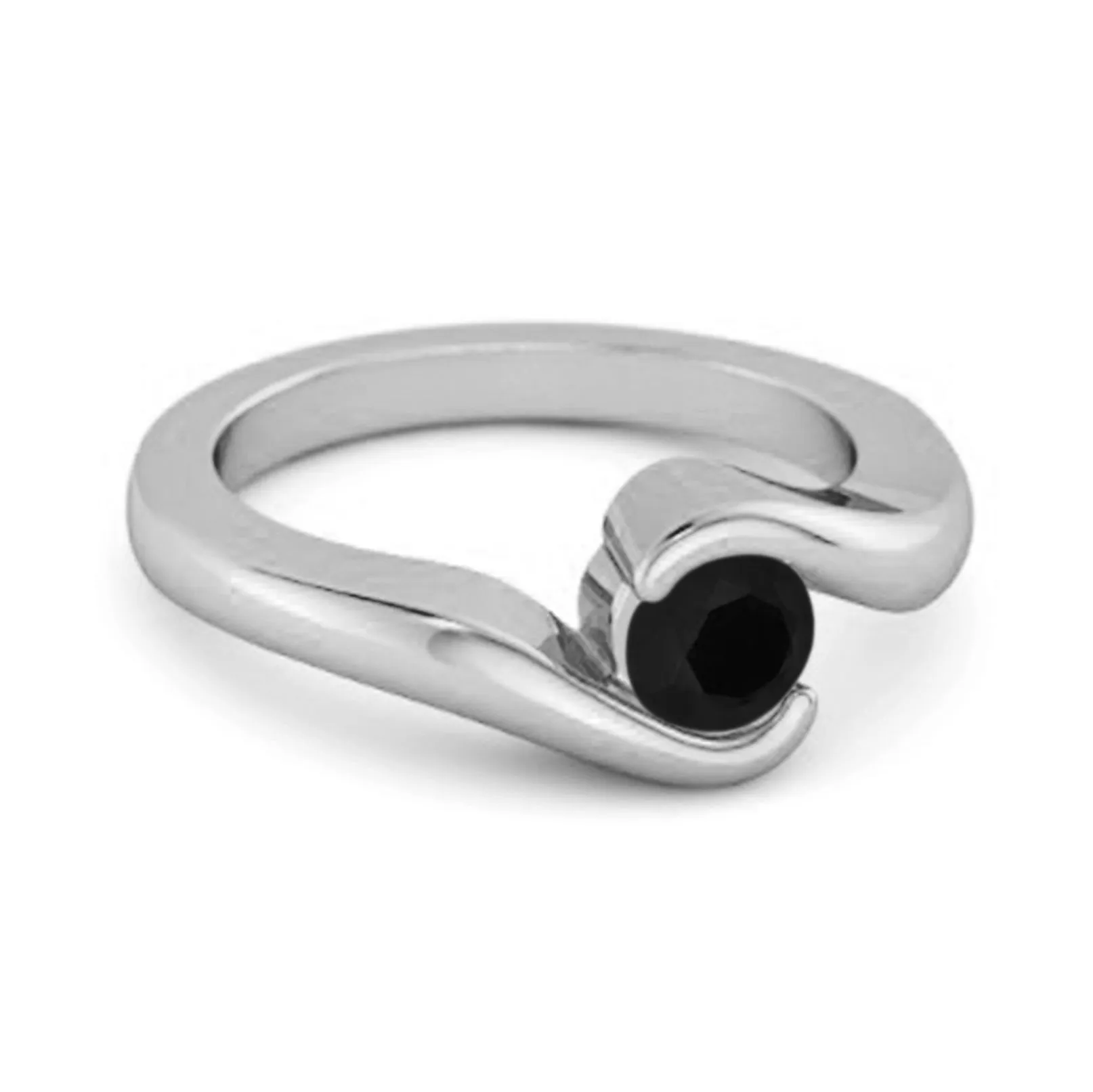 Ocean Wave 925 Sterling Silver 0.10 Ctw Black Spinel Women Wedding Ring
