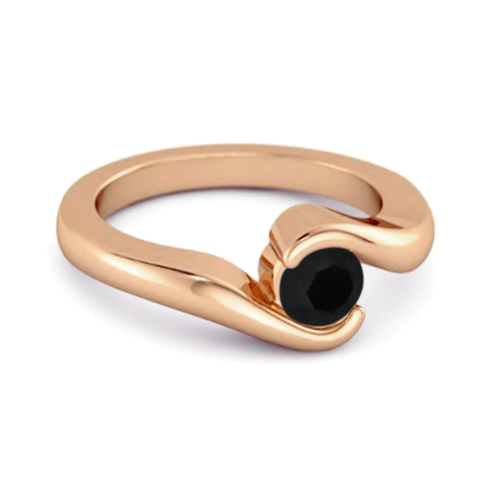 Ocean Wave 925 Sterling Silver 0.10 Ctw Black Spinel Women Wedding Ring