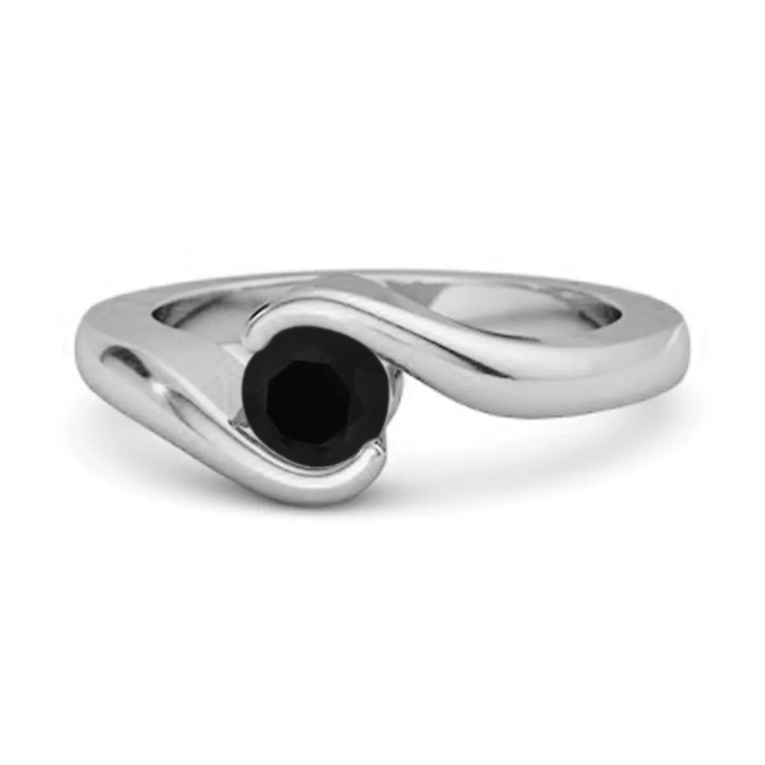 Ocean Wave 925 Sterling Silver 0.10 Ctw Black Spinel Women Wedding Ring