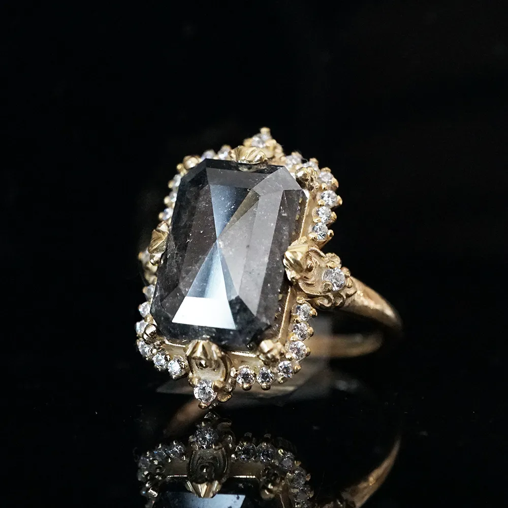 One Of A Kind: Imperium Noctis Salt & Pepper Diamond Ring in 14K and 18K Gold, 4.15ct