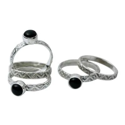 ‘Onyx Midnight Fantasy’ 5 Stacking Rings (size 6 only)