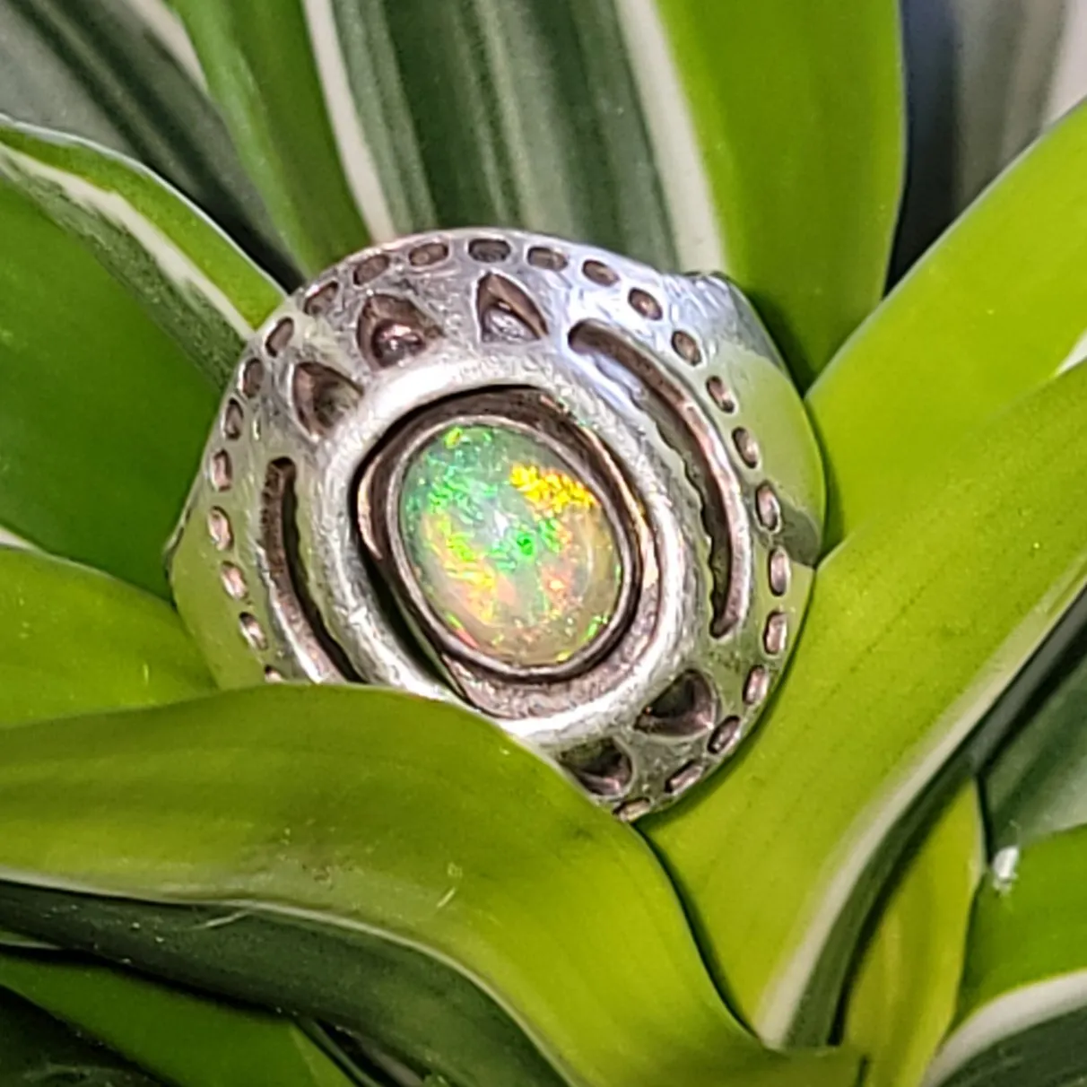 Opal Ring 2.5 ct Sterling Silver Band .999