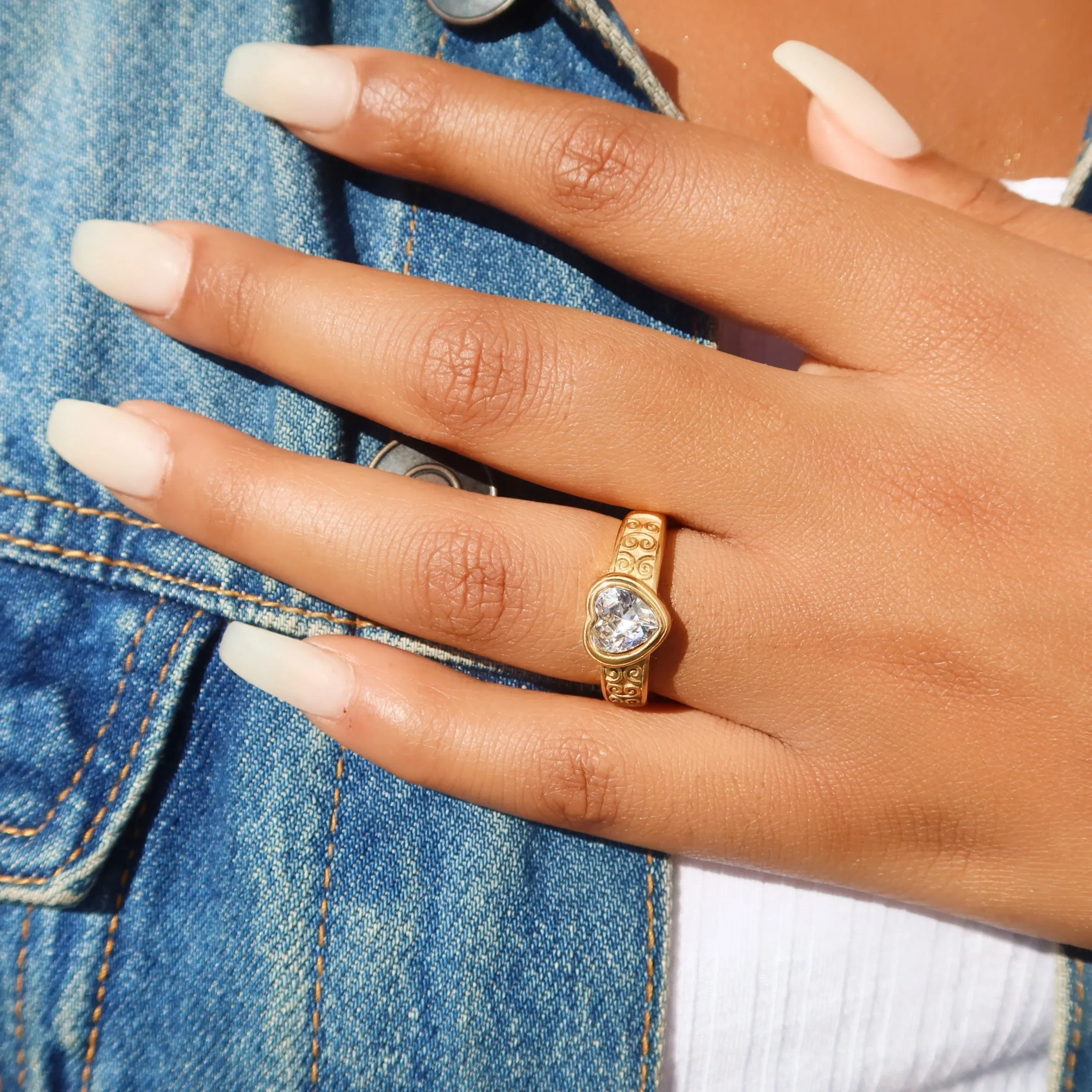 Ornate Band Blue Heart Ring