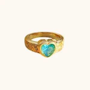 Ornate Band Blue Heart Ring