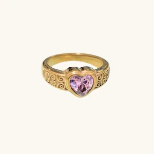 Ornate Band Pink Heart Ring