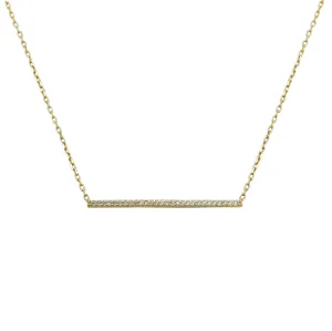 Ornate Pavé Stone Bar Necklace (14K)