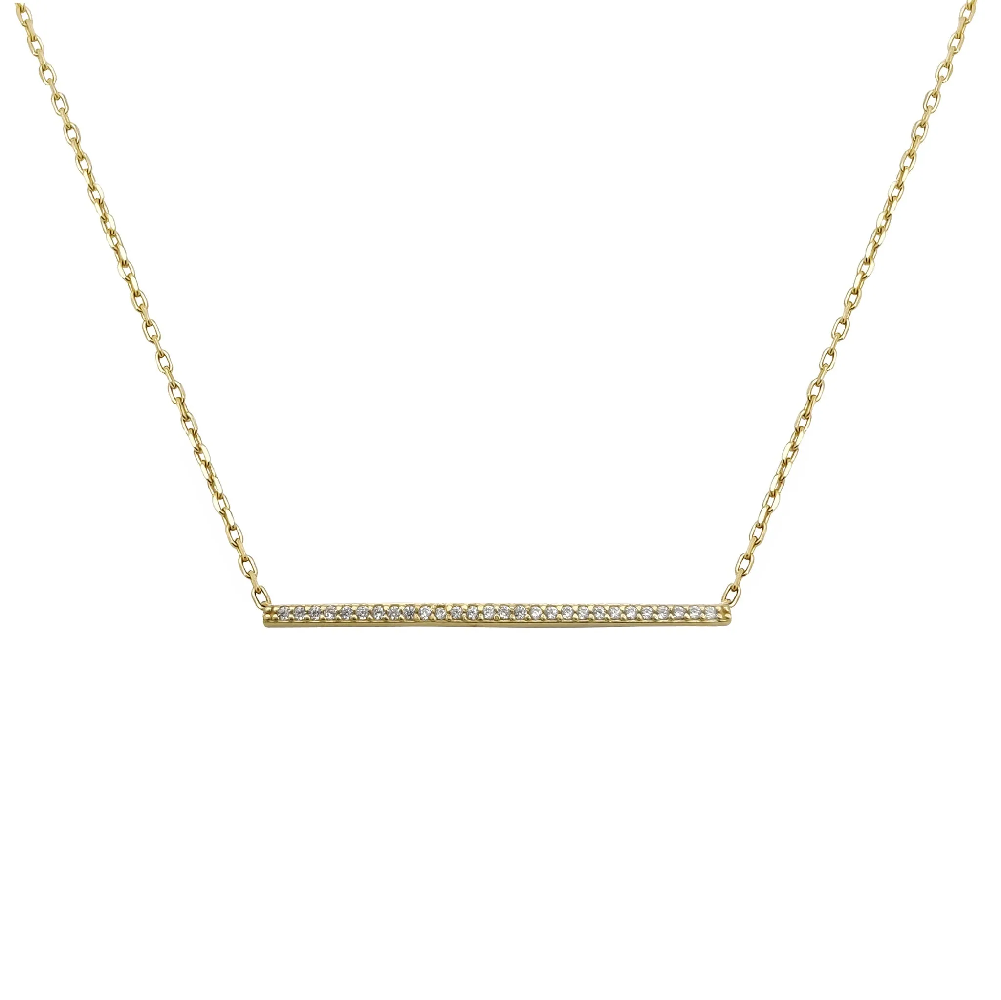 Ornate Pavé Stone Bar Necklace (14K)