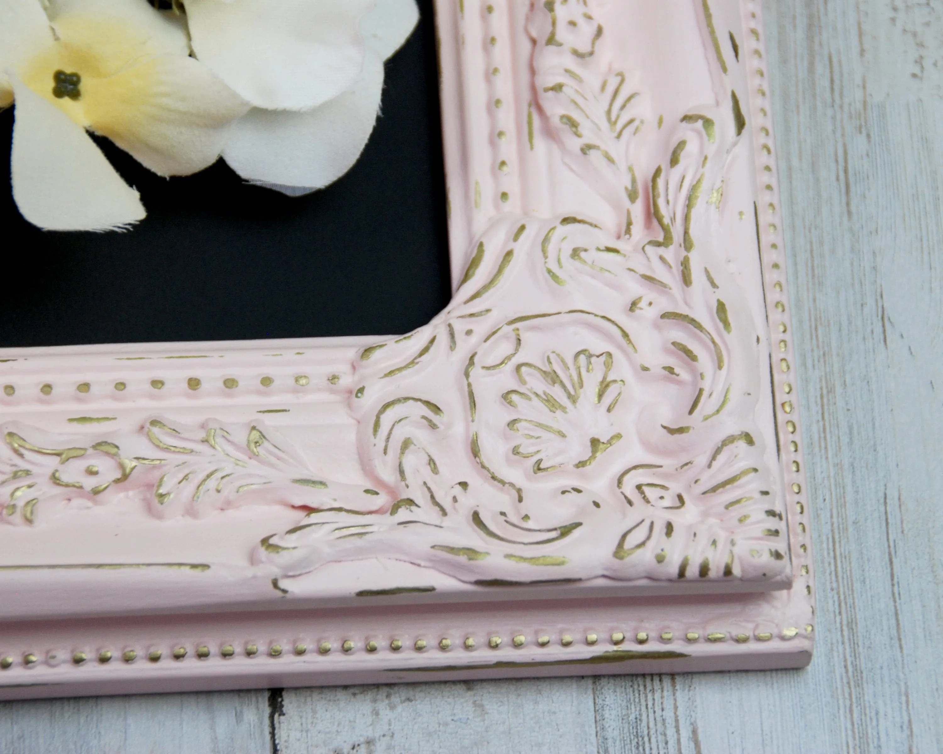 Ornate shabby pink & gold framed chalkboard