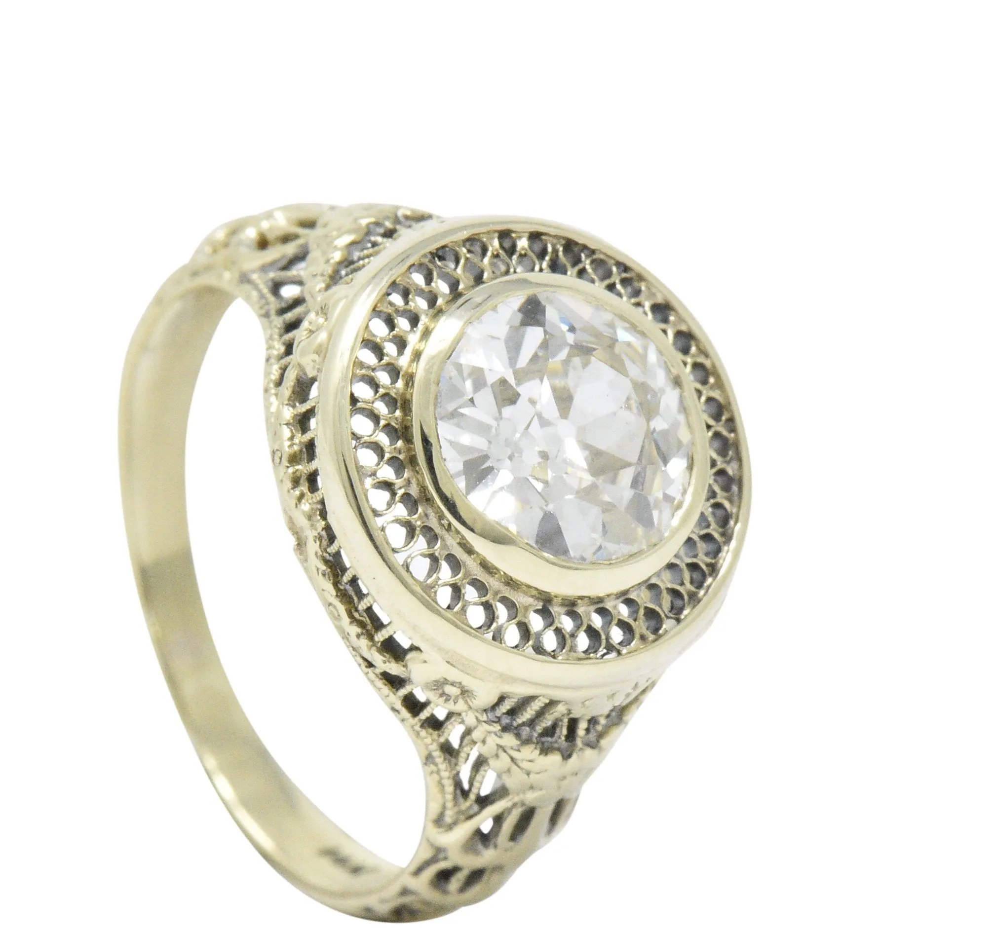 Ornate Victorian 1.61 Carats Old European Diamond 14 Karat Gold Engagement Ring GIA