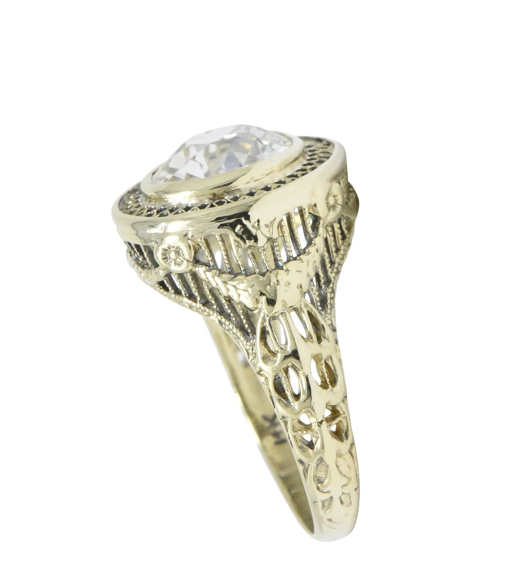 Ornate Victorian 1.61 Carats Old European Diamond 14 Karat Gold Engagement Ring GIA