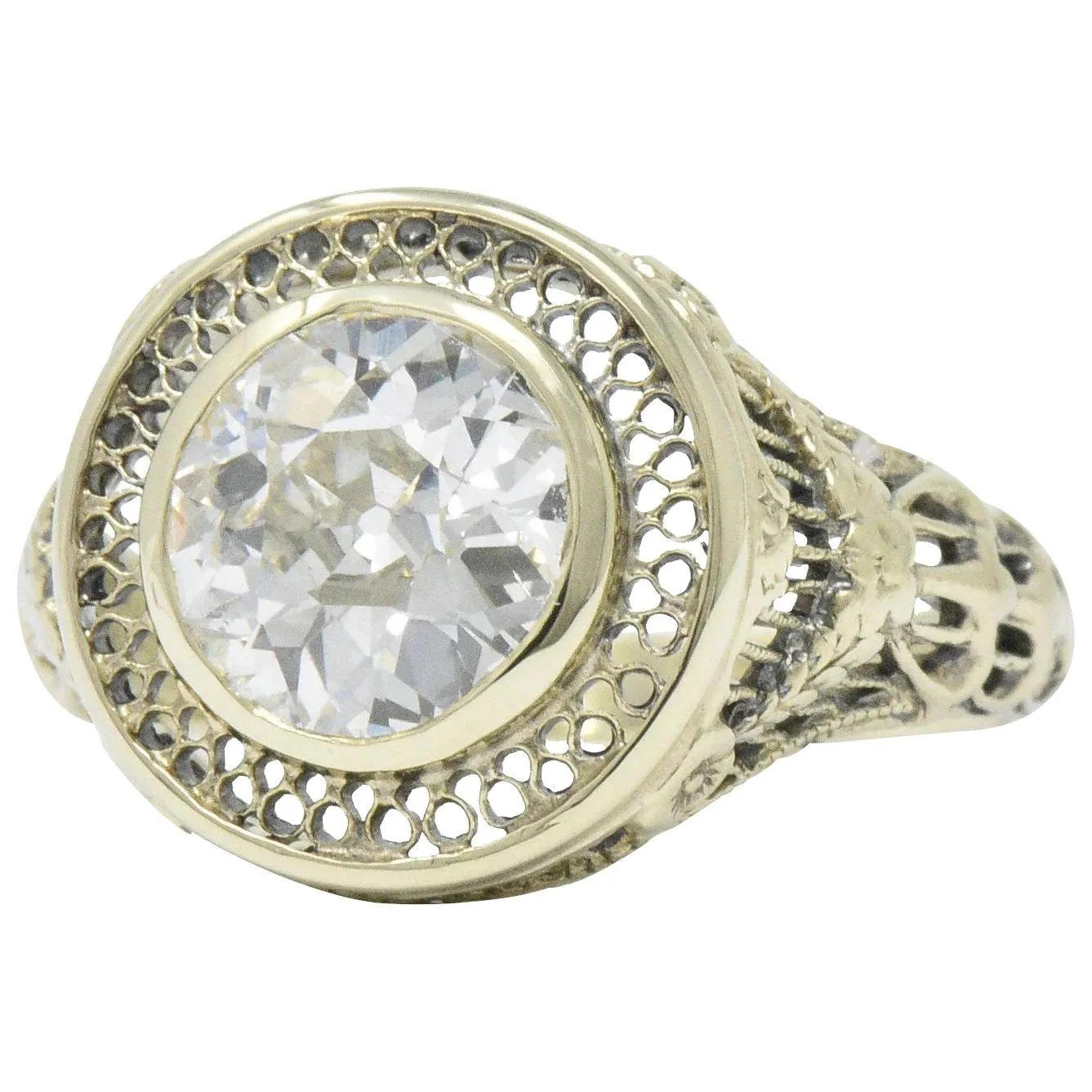 Ornate Victorian 1.61 Carats Old European Diamond 14 Karat Gold Engagement Ring GIA