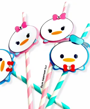 Paper Straws Donald Duck and Daisy Themed / 10 pcs,