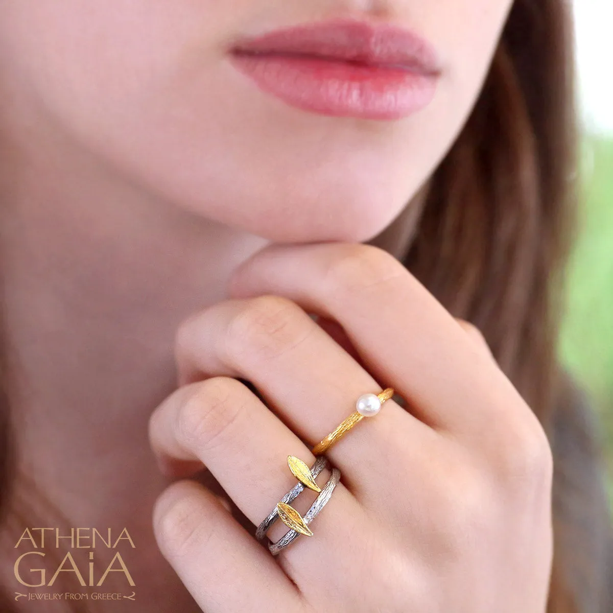 Pearl Olive Ring Set