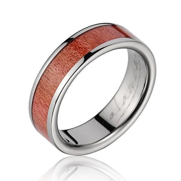 PELLO Titanium Wedding Band with Genuine Pink Wood Inlay - 6mm 
