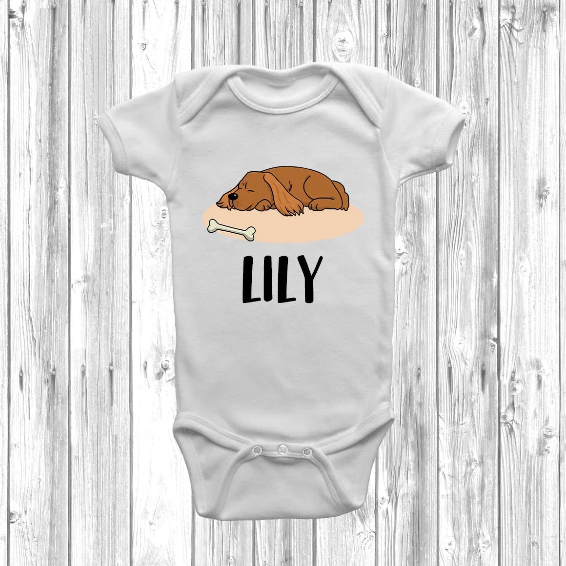 Personalised Cocker Spaniel Lazy Dog Baby Grow