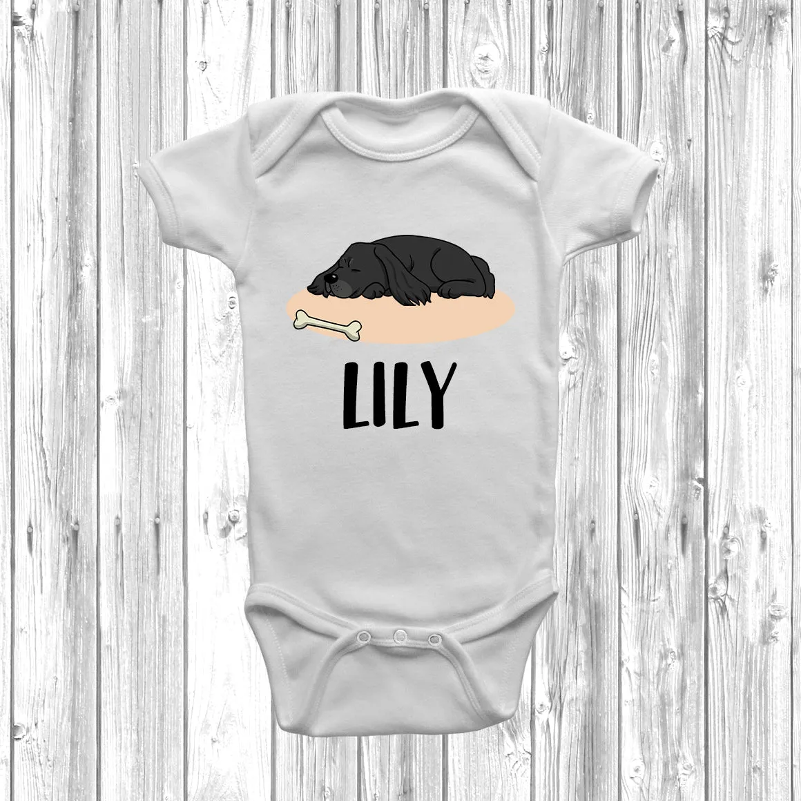 Personalised Cocker Spaniel Lazy Dog Baby Grow