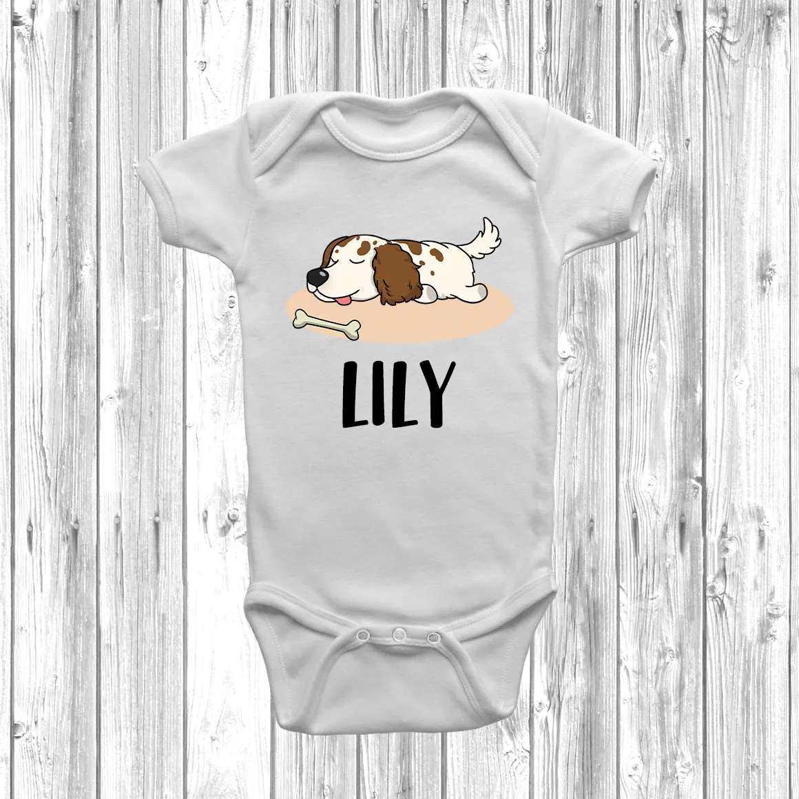 Personalised Cocker Spaniel Lazy Dog Baby Grow