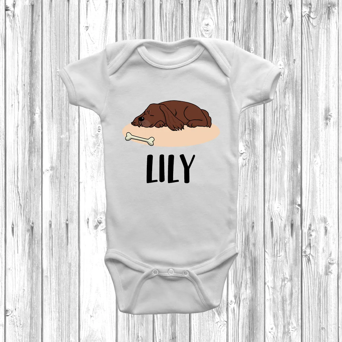 Personalised Cocker Spaniel Lazy Dog Baby Grow