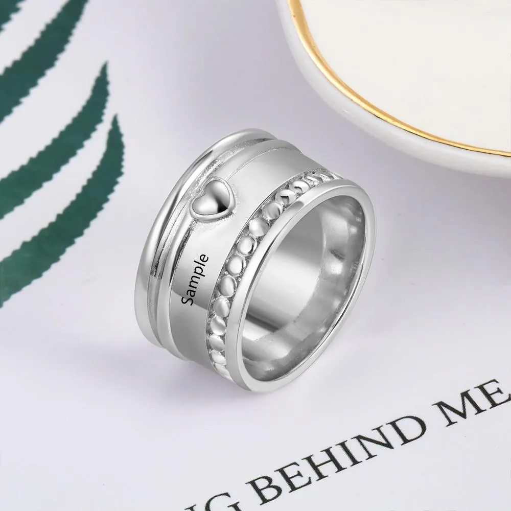 Personalized Copper Wide Love Heart Promise Rings for Women – Custom Names – Anniversary Fashion Jewelry Accessories