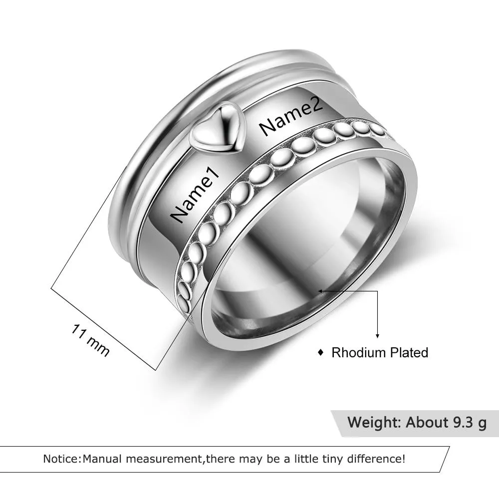Personalized Copper Wide Love Heart Promise Rings for Women – Custom Names – Anniversary Fashion Jewelry Accessories