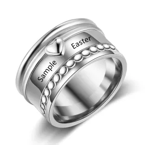 Personalized Copper Wide Love Heart Promise Rings for Women – Custom Names – Anniversary Fashion Jewelry Accessories
