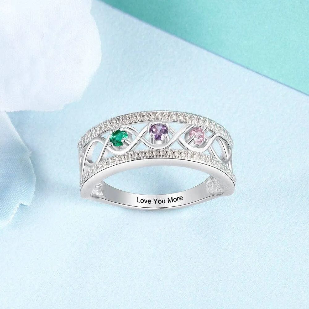 Personalized Promise Rings with 3 Birthstones Custom Name Infinity Love