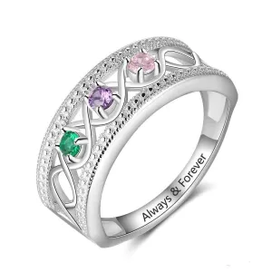 Personalized Promise Rings with 3 Birthstones Custom Name Infinity Love