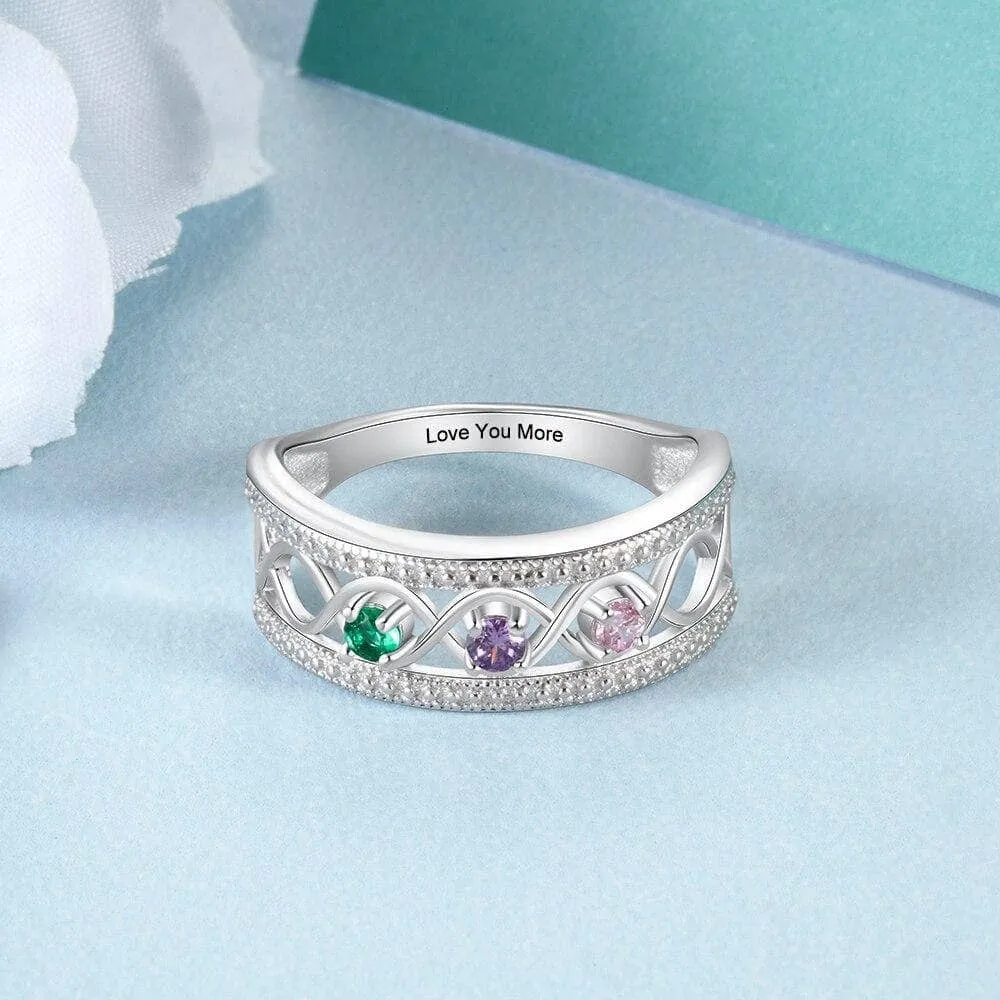 Personalized Promise Rings with 3 Birthstones Custom Name Infinity Love