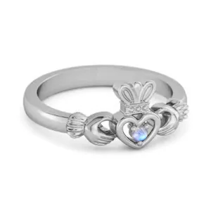 Petite Claddagh 0.10 Ctw Moonstone 925 Sterling Silver Crown Ring