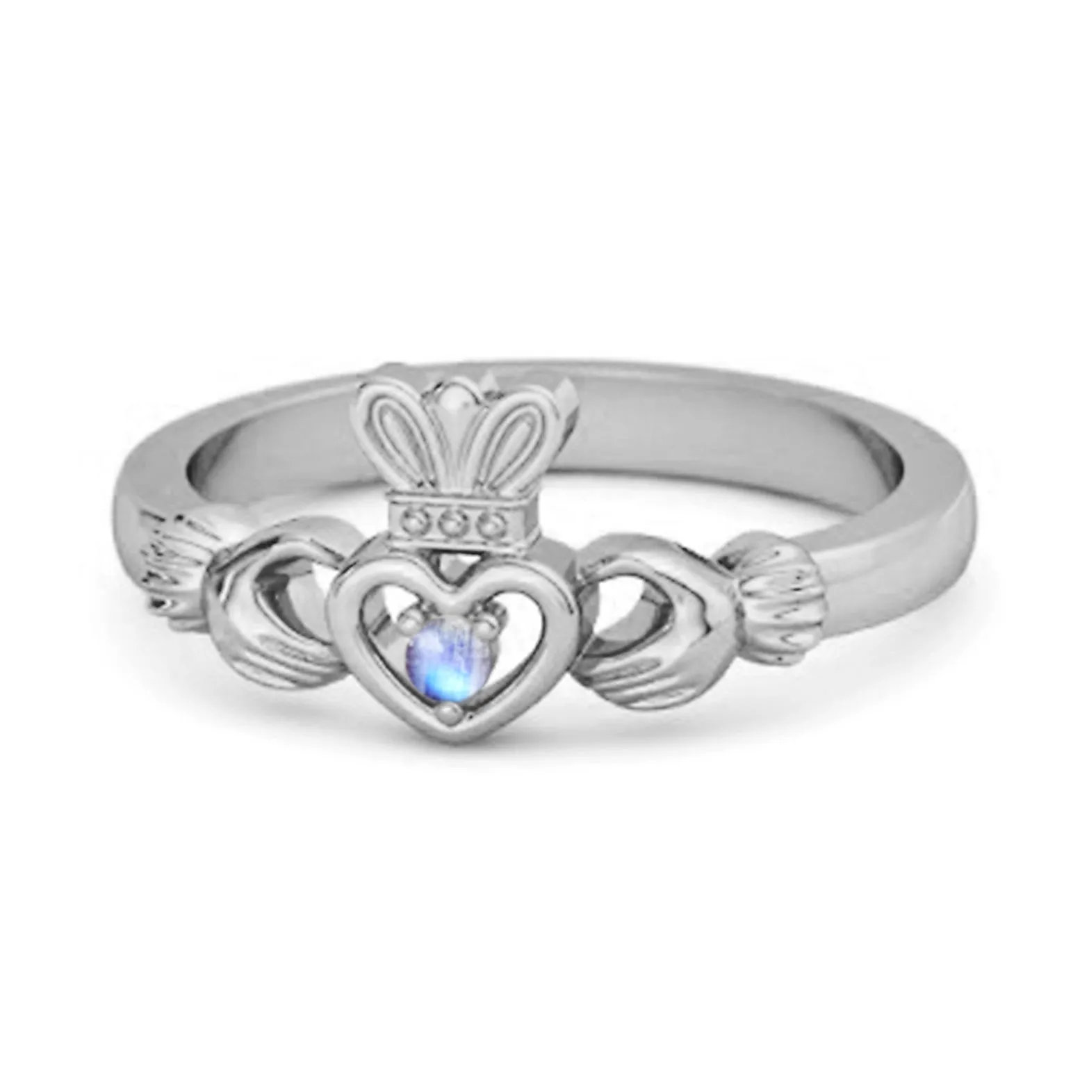 Petite Claddagh 0.10 Ctw Moonstone 925 Sterling Silver Crown Ring
