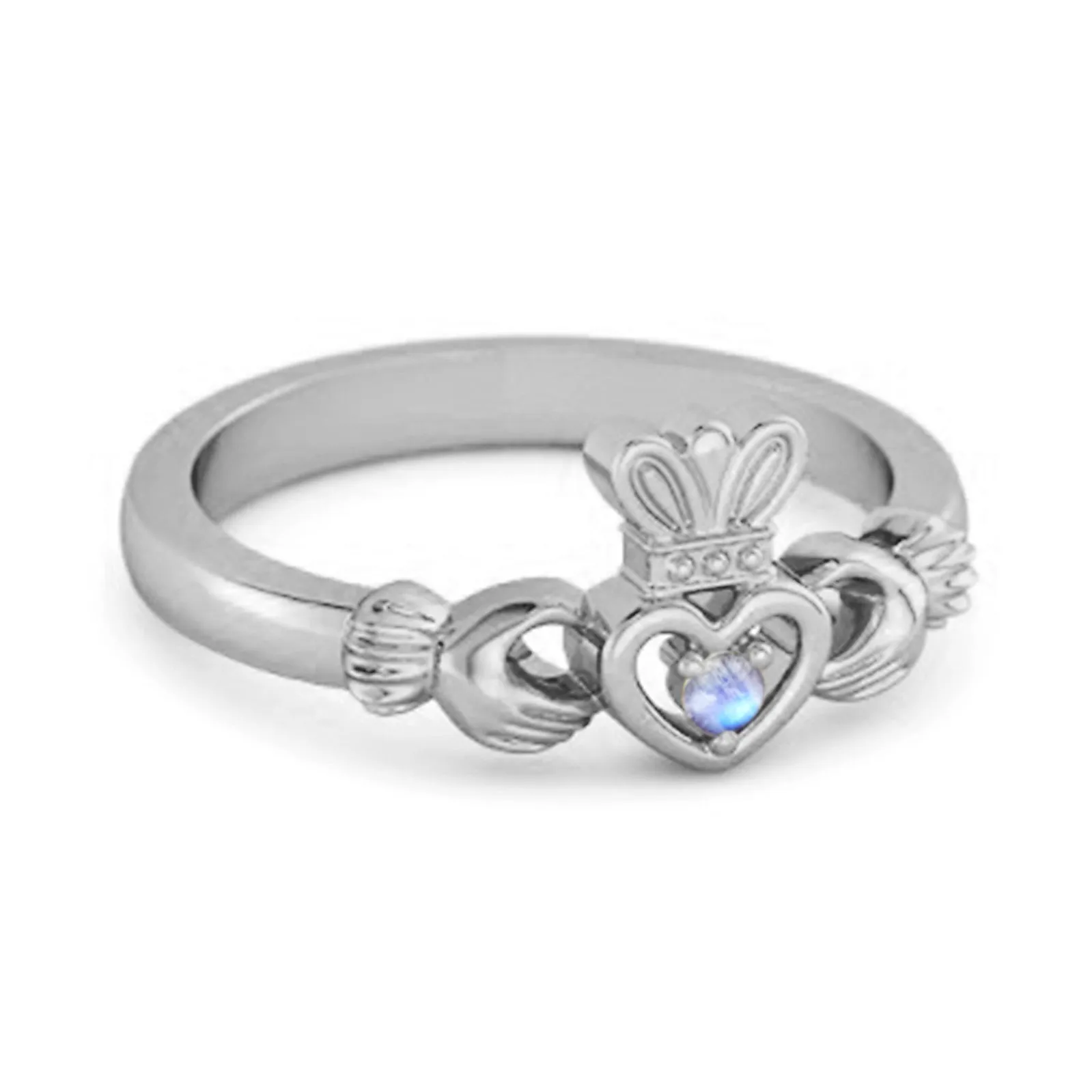 Petite Claddagh 0.10 Ctw Moonstone 925 Sterling Silver Crown Ring