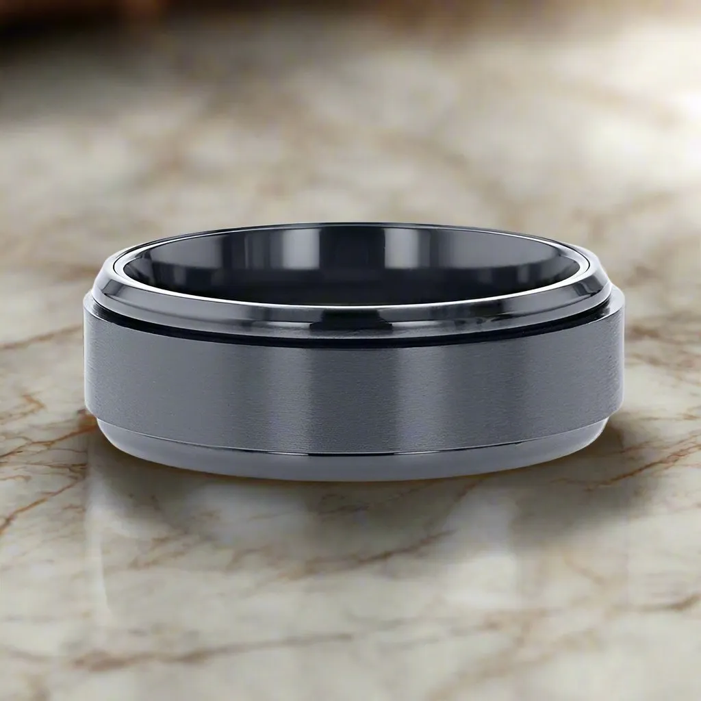PHANTOM | Black Titanium Ring, Fidget Spinner, Beveled