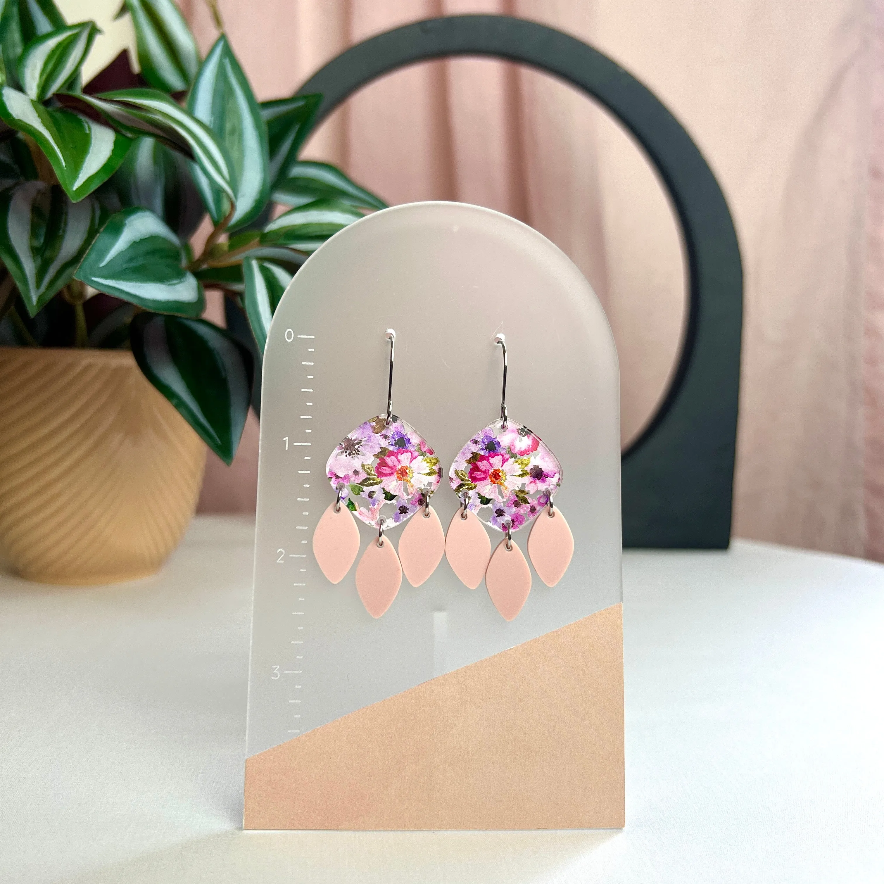 Pink and Purple Floral Diamond Earrings
