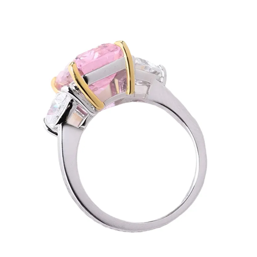 Pink Sapphire Emerald Cut Three Stone Engagement Ring