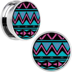 Pink Teal Tribal Print Steel Screw Fit Plug Set 20mm