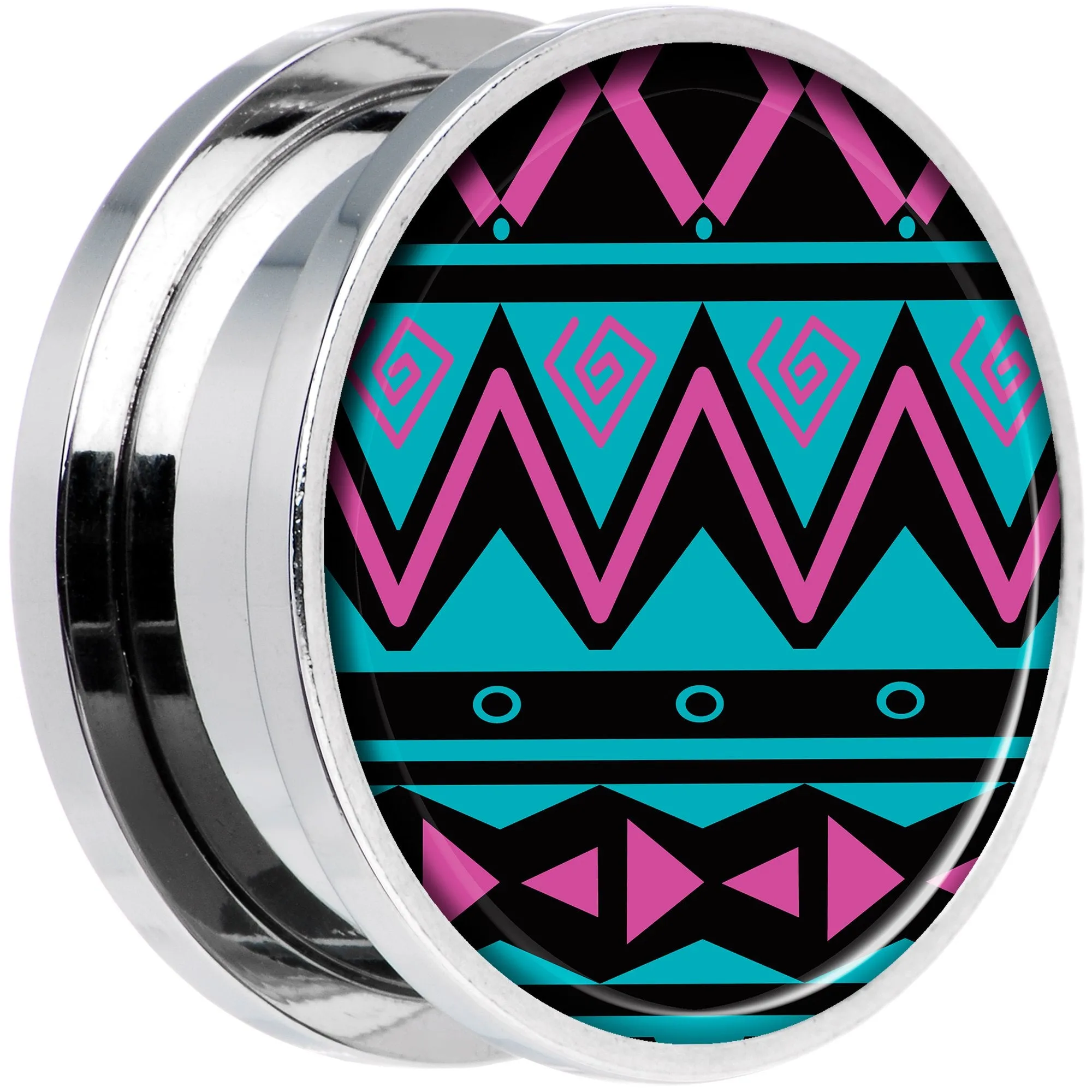 Pink Teal Tribal Print Steel Screw Fit Plug Set 20mm