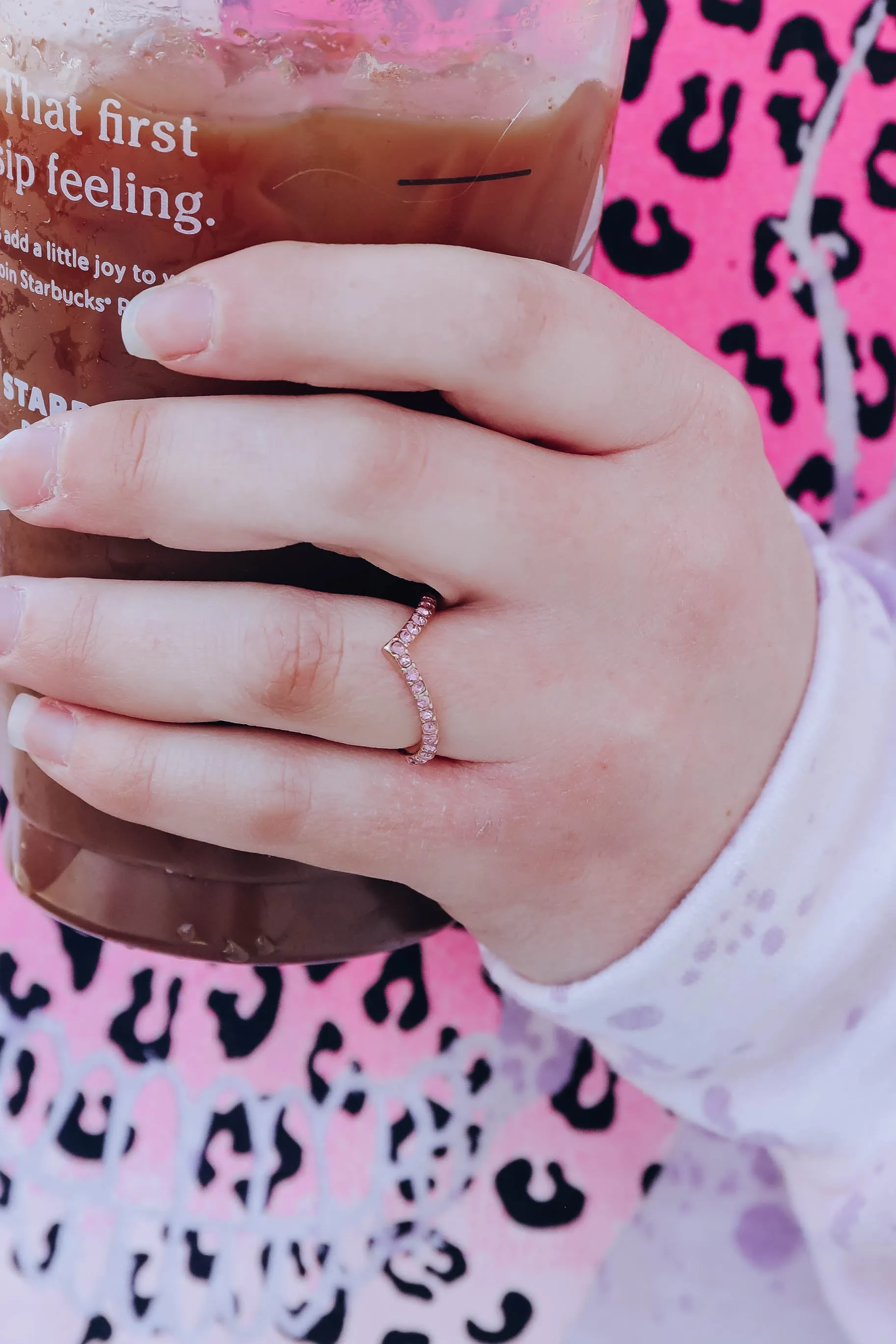 Pointed Round Stone Ring - Gold & Pink