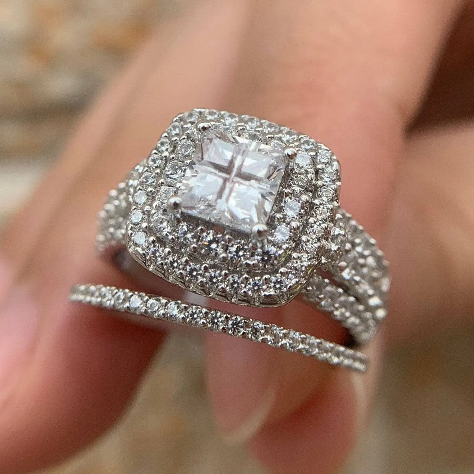 Princess Cross Cut Diamond Ring Set