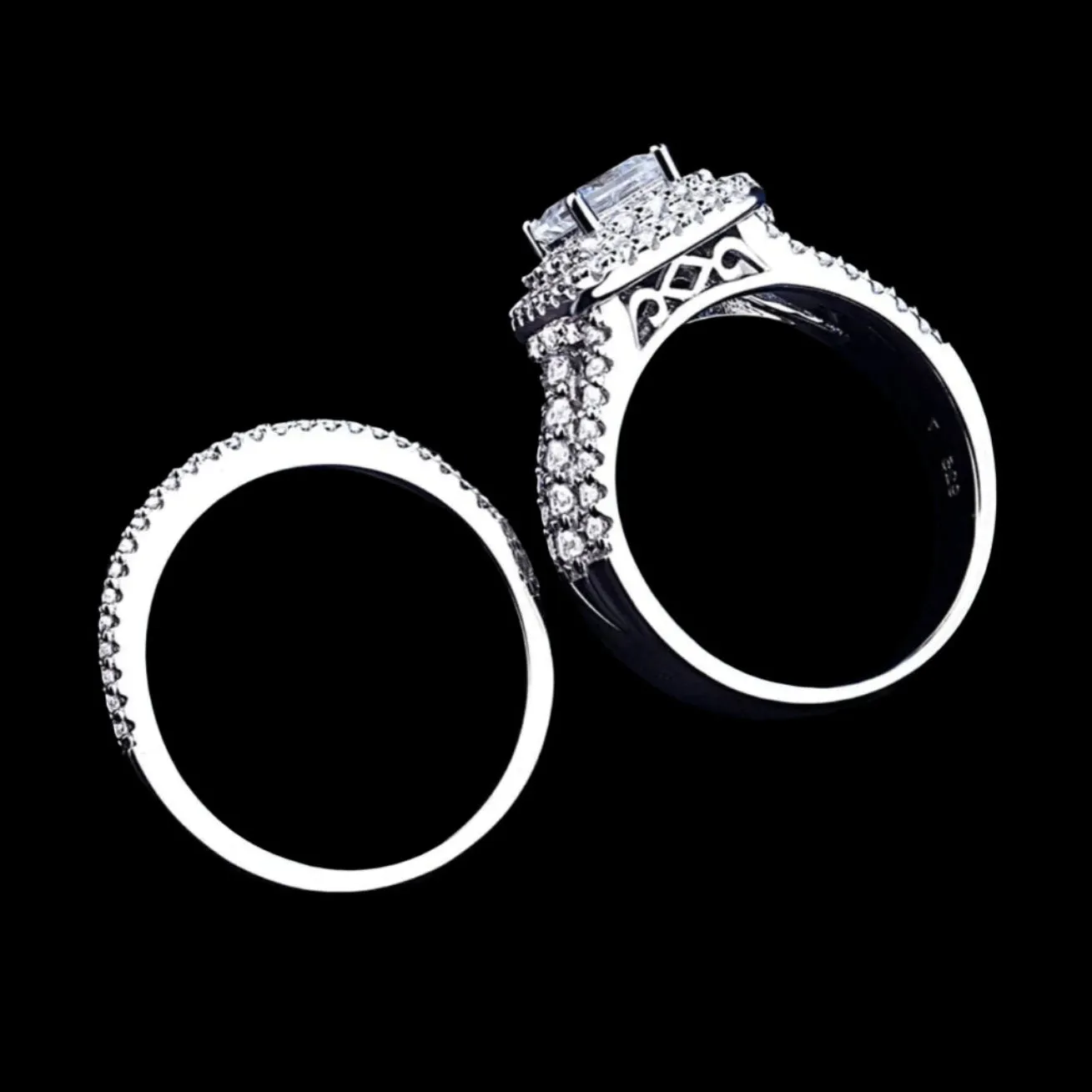Princess Cross Cut Diamond Ring Set