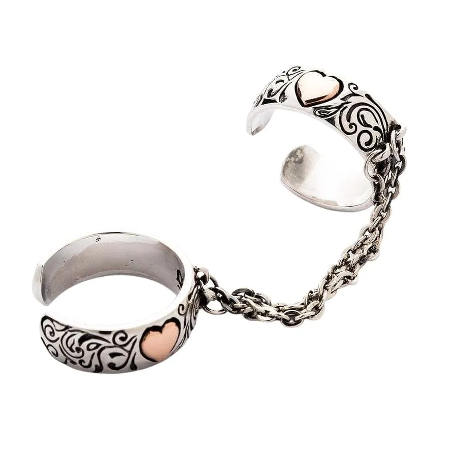 Punk Chained Heart Sterling Silver Ring