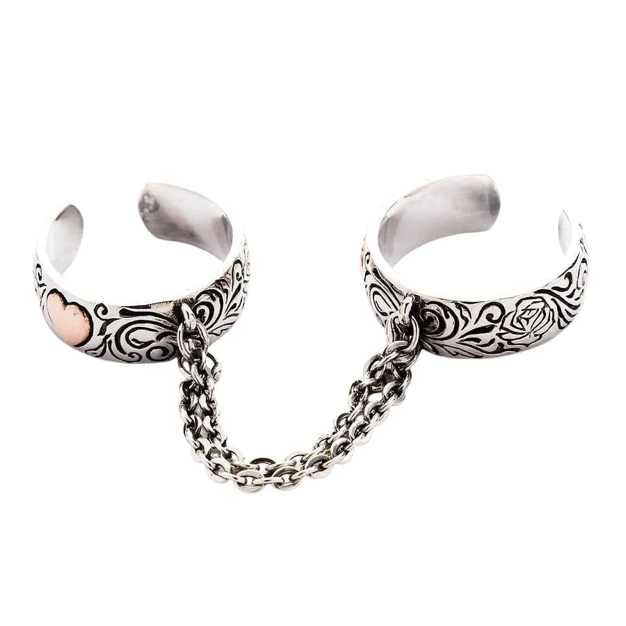 Punk Chained Heart Sterling Silver Ring