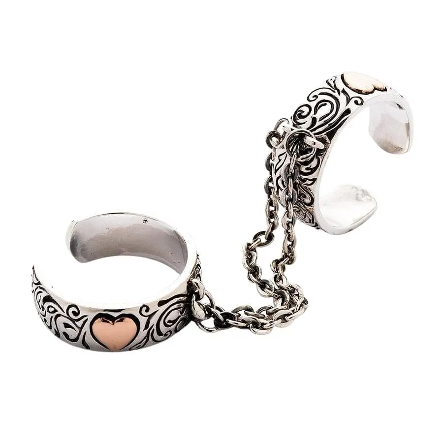 Punk Chained Heart Sterling Silver Ring