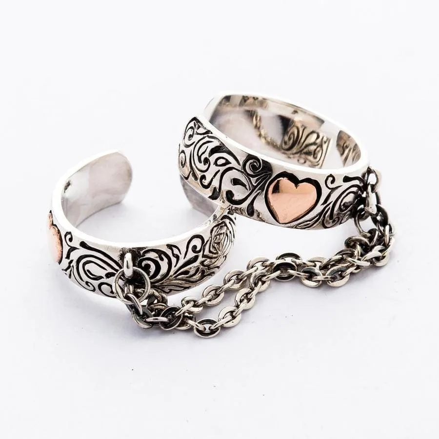 Punk Chained Heart Sterling Silver Ring