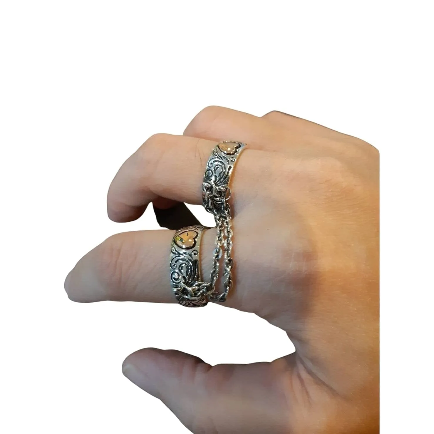 Punk Chained Heart Sterling Silver Ring