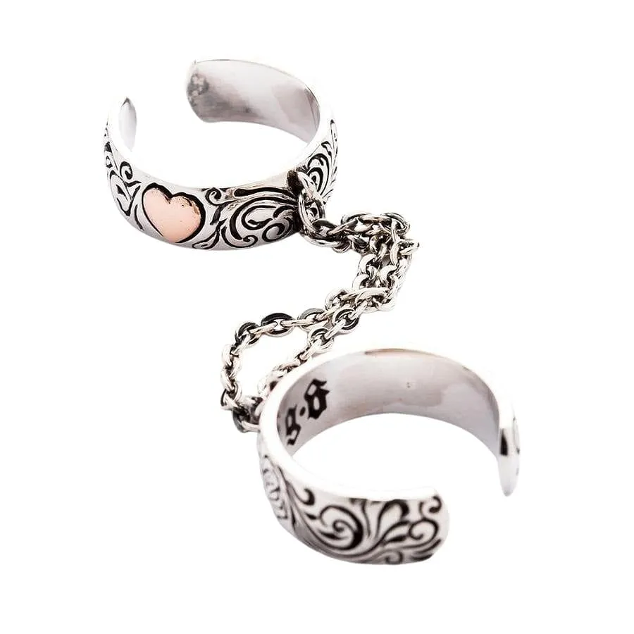 Punk Chained Heart Sterling Silver Ring